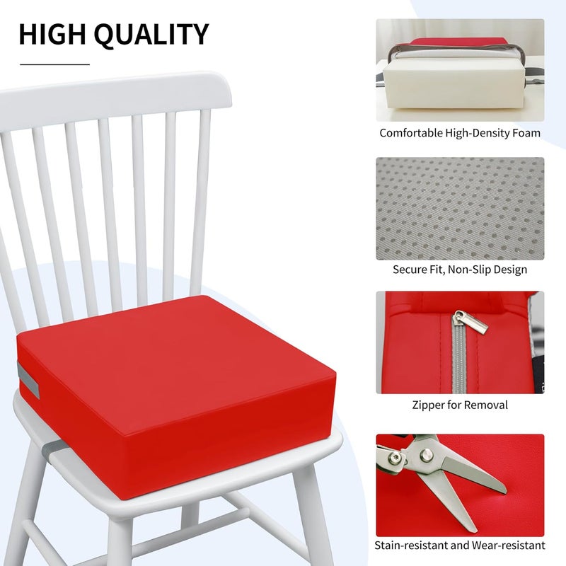 Eiury Toddler Booster Seat Dining Table Kitchen Chair, Waterproof Anti-Scratch PU Cushion, Non-Slip Bottom, Adjustable Buckle Straps, Easy Clean Portable Seat Cushion (Red) - Image 4
